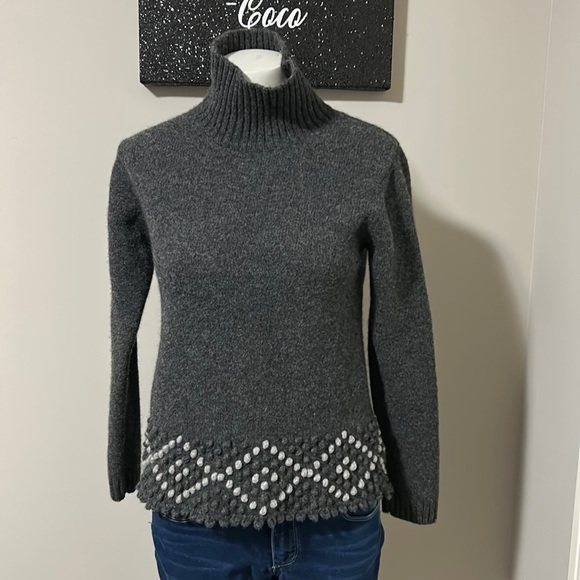 SUNDANCE Gray Wool Fair Isle Sweater Turtleneck Sz M - Picture 1 of 9